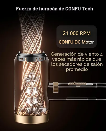 Vista 3 de Secador de pelo, secador de pelo CONFU con difusor, secador de pelo profesional 21000PRM, secador de pelo iónico negativo portátil ligero de secado