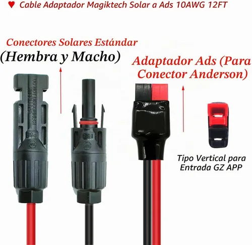 Vista 2 de Kits de paneles solares Cable de carga compatible con adaptador Anderson y conectores solares para centrales eléctricas portátiles, generadores