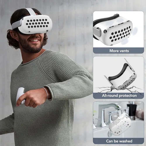 Vista 3 de HUIUKE Accessories for Oculus Quest 2 Quest 2 VR Face Cover, VR Shell Front Face Protector Cover and Protective Lens Cover (White)