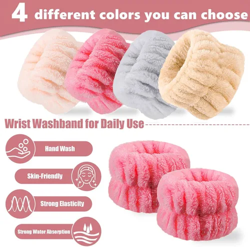 Vista 4 de 8 pulseras de microfibra Anmieciu para spa, toallas de muñeca para lavar la cara para evitar que el líquido se derrame por tus brazos