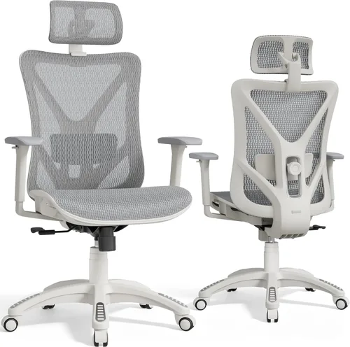 Vista 26 de ELABEST Silla de oficina de malla, silla ergonómica de escritorio para computadora, silla de tareas resistente, soporte lumbar ajustable y Beige