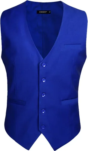 Vista 5 de HISDERN Chaleco de traje para hombre con 3 bolsillos para traje o esmoquin