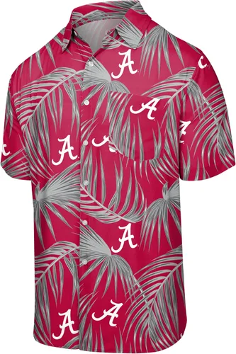 Vista 18 de FOCO NCAA Mens NCAA College Team Logo Floral Tropical Hawaiian Button Up Shirt