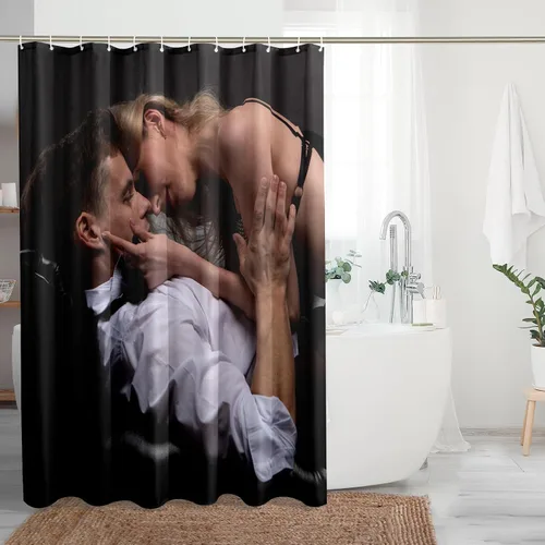 Vista 2 de Cortina de ducha para parejas, diseño moderno de mediados de siglo, diseño de desnudos vivos, estilo Art Nouveau, sexy, lavable a máquina