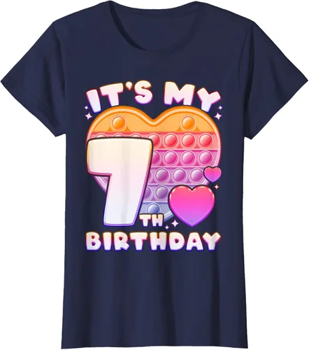 Vista 27 de Pop-it Birthday Girl 7 años de edad, Push it Pop Fidget Bubble Camiseta, Negro