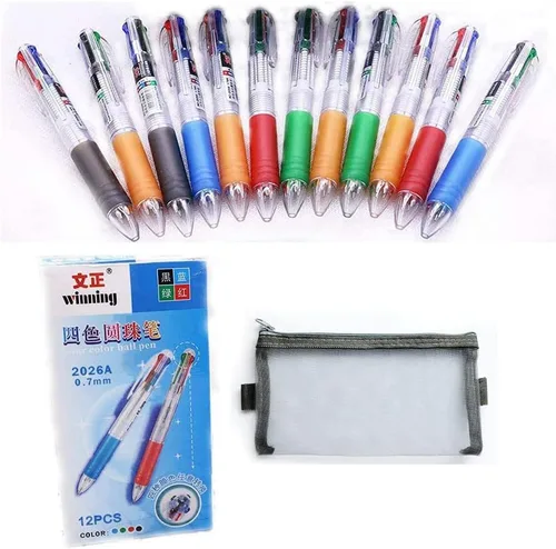 Vista 6 de Paquete de 12 bolígrafos retráctiles multicolor de 0.028 in, tinta de 4 colores (negro, azul, rojo, verde) en un bolígrafo para una escritura suave