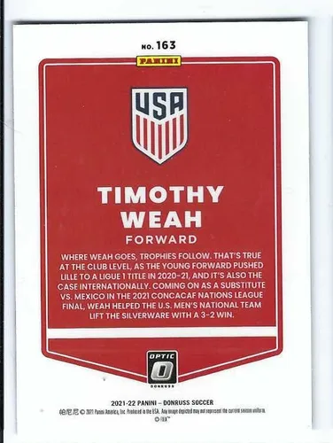 Vista 2 de TIMOTHY TIM WEAH 2021-22 Panini Donruss Optic Road to FIFA World Cup Qatar 2022 Soccer #163 USA United States Card LOSC Lille