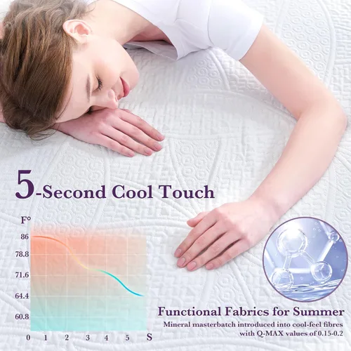Vista 6 de SINWEEK Cubrecolchón de espuma viscoelástica de gel de 3 pulgadas con funda de refrigeración, protector de colchón suave ventilado, cubrecolchón
