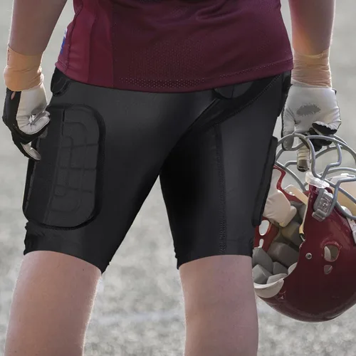 Vista 9 de Faja de fútbol para hombre con almohadillas para cadera, muslo, trasero, coxis, pantalones cortos de compresión acolchados para jóvenes, adultos