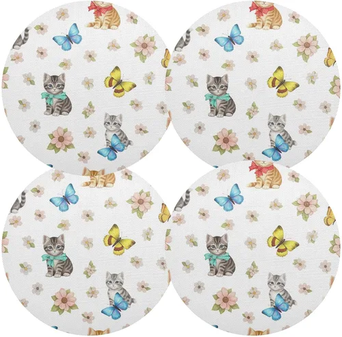 Vista 2 de Playful Kittens Table Placemat, Non Slip Heat Resistant Dinner Mat for Kitchen one sizex4