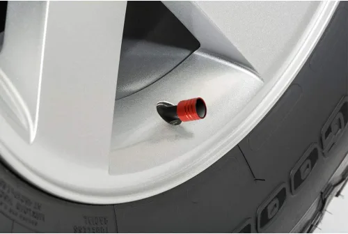 Vista 2 de iPick Image Para Dodge Scat-Pack Tapones de vástago de válvula de neumático estilo cilindro de aluminio blanco sobre rojo