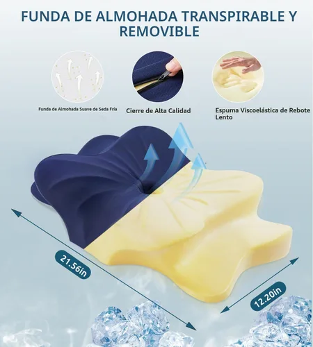 Vista 6 de Almohada cervical para aliviar el dolor de cuello, almohada ortopédica ergonómica de doble cara con funda de almohada de seda de hielo, almohada