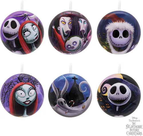 Vista 6 de Hallmark Disney Tim Burton El extraño mundo de Jack Adornos, Bola de Estaño, Juego de 12