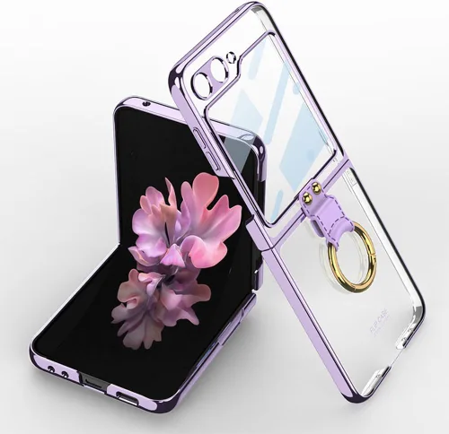 Vista 14 de SHIEID Z Flip 4 - Funda protectora delgada con soporte de anillo, borde galvanizado para Galaxy Z Flip 4, con protector de pantalla integrado
