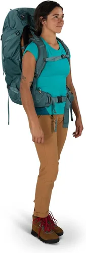 Vista 6 de Osprey Renn 50L - Mochila de senderismo para mujer, Azul Cascada/Naranja Melón