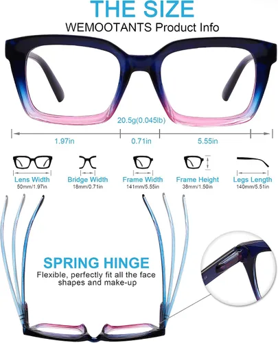 Vista 18 de Lightweight Reading Glasses Men Women Square Spring Hinges Readers 1.00 1.25 1.50 1.75 2.00 2.25 2.50 2.75 3.00