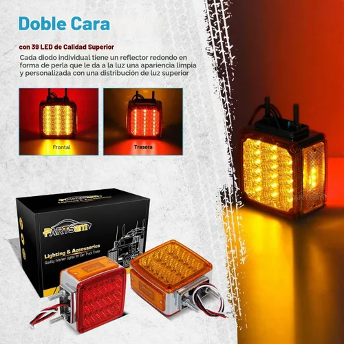 Vista 4 de Partsam, luces ledes para camión o remolque, cuadradas, de doble cara, ámbar/rojo (2 paquetes, 39 unidades), para Peterbilt, Freightliner, Kenworth