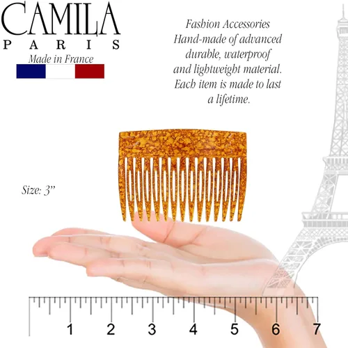 Vista 3 de Camila Paris CP3330 - Peine lateral francés de 3 pulgadas, color ámbar pequeño, peines de pelo con torsión francesa, pinzas de sujeción fuerte