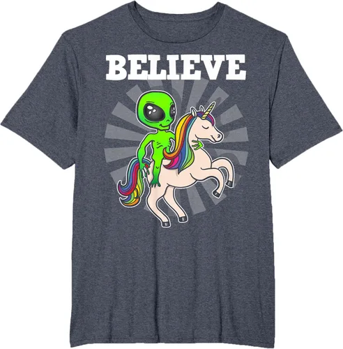 Vista 80 de Believe Space Alien Riding Unicorn - Camiseta de regalo divertida, Negro, S