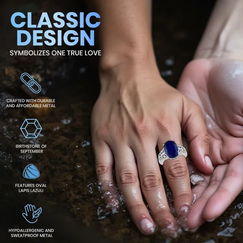 Vista 4 de Shop LC Lapis Lazuli Birthstone Promise Ring for Women, Stainless Steel