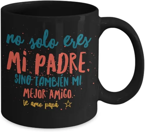 Vista 2 de Regalo para Papa Taza de Cafe Padre Vaso, taza café divertidas, tazas personalizadas, taza de café inspiradoras, taza con mensajes positivos., Negro