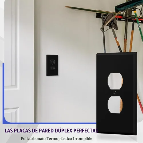 Vista 3 de ENERLITES Placa de pared dúplex para tomacorriente para receptáculos, cubierta de toma de corriente eléctrica jumbo, acabado brillante, de gran Negro