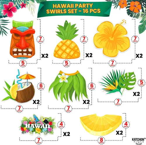 Vista 3 de KatchOn, Remolinos colgantes hawaianos de Luau, paquete de 46, sin bricolaje, decoraciones de fiesta Luau, decoraciones de fiesta temática hawaiana