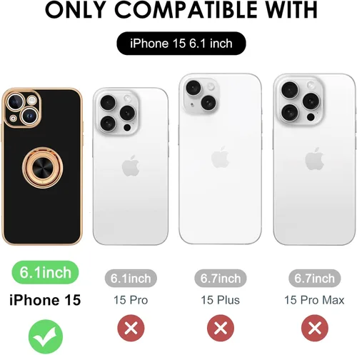 Vista 7 de Hython Funda para iPhone 15 con Soporte de Anillo, Soporte de Anillo Giratorio de 360° Soporte Magnético, Borde Chapado en Oro Rosa Cubierta Suave