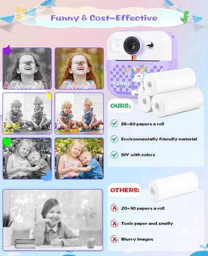 Vista 6 de Cámara de impresión instantánea, regalos de cumpleaños para niños y niñas, cámara de video digital HD 1080P para niños, juguetes para niñas de 4 a