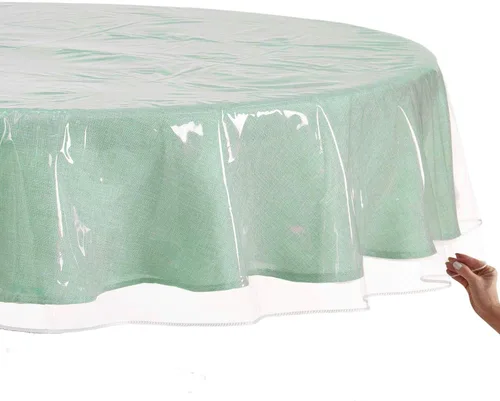 Vista 8 de Mantel de plástico – Protector de mantel de plástico transparente, 54 x 54 pulgadas, mantel de PVC de vinilo grueso de alta calidad con borde, 100%