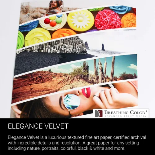 Vista 6 de Elegance Velvet de 8.5 x 11 pulgadas, 25 hojas es un papel de inyección de tinta de alta calidad mate de 310 gsm, blanco brillante prensado en frío