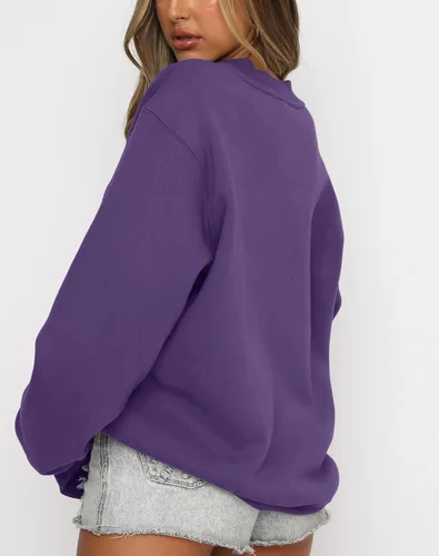 Vista 3 de Fanway&EC Sudadera de manga larga para mujer, casual, cuello redondo, sudadera con capucha de gran tamaño, para otoño