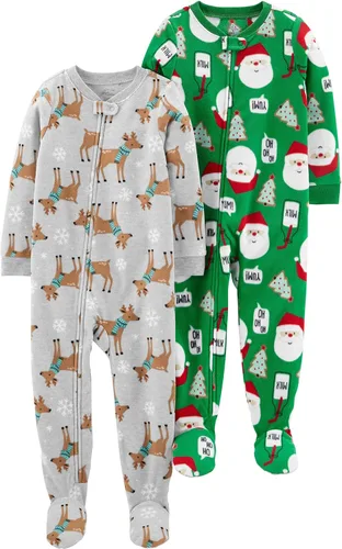 Vista 11 de Simple Joys by Carter's Pijama unisex de forro polar con pies de ajuste holgado y resistente al fuego para niños Oso/Buffalo Check
