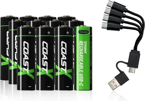 Vista 11 de Coast Baterías recargables AA USB-C, ZITHION-X, iones de litio de 1.5 V 2400 mAh, larga duración, se carga menos de 2.5 horas, cable de carga