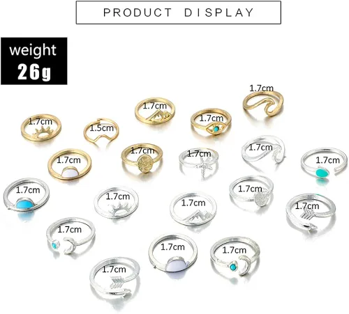 Vista 2 de FUTIMELY 19PCS Boho Turquoise Knuckle Stacking Rings for Women Girls Vintage Stackable Star Moon Wave Peak Sea Rhinestone Joint Midi Finger Rings Set