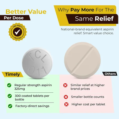 Vista 2 de Time-Cap-Labs - 300 unidades de aspirina de fuerza regular de 325 mg para adultos, en comparación con Bayer, tabletas de aspirina de fuerza regular
