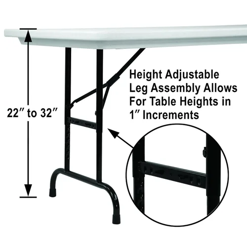 Vista 3 de Correll RA2448 24 serie R mesa plegable de acero inoxidable, altura ajustable para tareas comerciales, rectangular con 24 pulgadas de ancho y 48