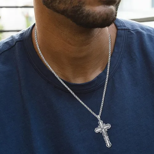 Vista 5 de Collar con colgante de cruz de plata de ley 925 con Crucifijo de Jesucristo INRI para hombres y mujeres, medalla religiosa cristiana para hombre