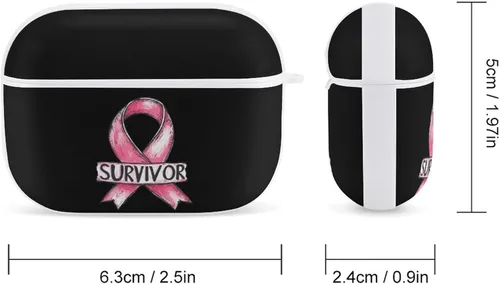 Vista 2 de Breast Cancer Survivor Hard Case Compatible with AirPods Pro 2nd / 1st Generation Cover with Keychain Estilo negro.