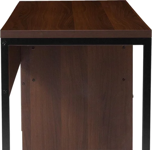 Vista 9 de Flash Furniture Northbrook - Escritorio rústico para computadora con acabado de grano de madera café con marco de metal negro
