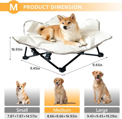 Vista 8 de Cama elevada para perro, cuna para mascotas, cama plegable para perro, cama elevada para gatos para camping, patio trasero, uso en interiores