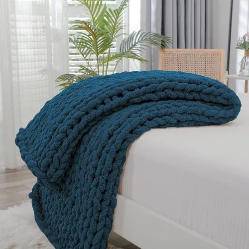 Vista 27 de Bigacogo - Cobija de punto grueso de 40 x 40 pulgadas, de felpilla, 100% tejida a mano, cobija pequeña de punto trenzado suave y grueso, con nudo
