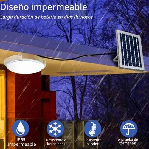 Vista 7 de Luz solar para cobertizo, luces colgantes solares para interiores y exteriores con control remoto, lámpara LED impermeable de techo para kiosco