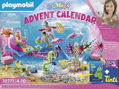 Vista 5 de Playmobil 70777 Calendario de Adviento para el baño, sirenas mágicas, divertido juego de rol imaginativo, juegos adecuados para niños a partir de 4