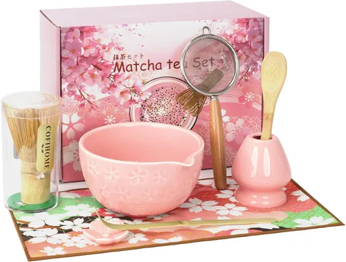 Vista 8 de Juego de batidor de matcha, utensilios de ceremonia de té japonés (8 piezas) con cuenco de matcha con boquilla (19 onzas), batidor de bambú, Verde