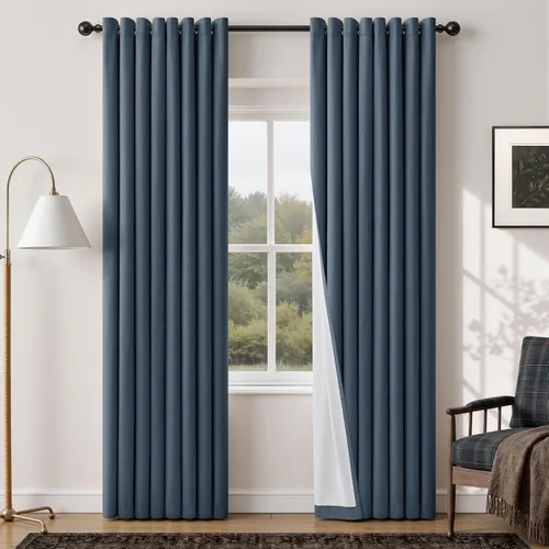 Vista 22 de Cortinas de 100 pulgadas extra anchas 100% opacas marfil con ojales, lino Natural