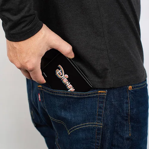 Vista 5 de Buckle-Down Cartera de Disney, plegable, cara sonriente de Mickey Mouse y logotipo de Disney Pride, cuero vegano, Gris, Casual
