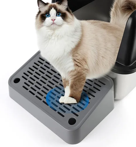 Vista 12 de Escalón para caja de arena, escalón para gatos, rampa, atrapador con función de filtro, fácil de limpiar, ideal para gatitos y gatos ancianos (negro)