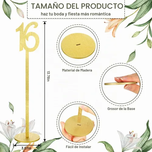 Vista 3 de 30 números de mesa de madera para bodas del 1 al 30 para soportes de recepción, números de mesa de asiento con base de soporte para bodas, fiestas