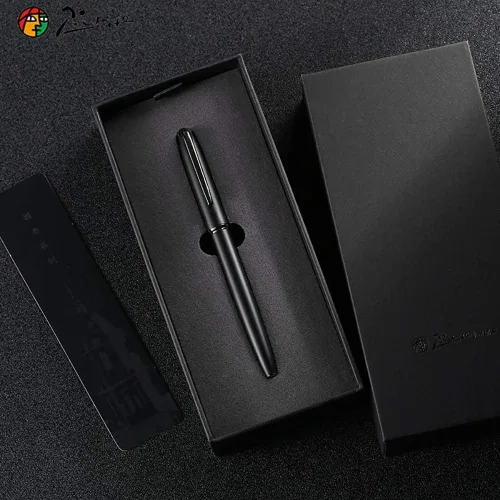 Vista 2 de erofa Picasso 916 - Pluma estilográfica negra mate con caja, bolígrafo de caligrafía doblada de titanio negro